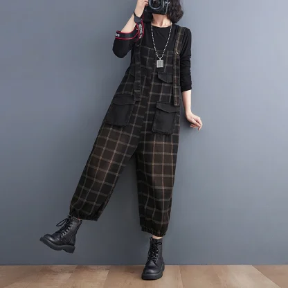 Vintage-Like Plaid Overalls - Image 5