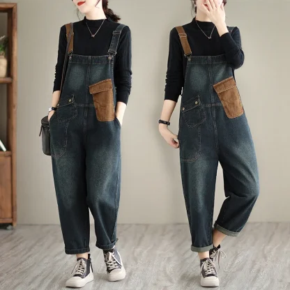 Wide Leg Denim Baggy Overalls - Image 4