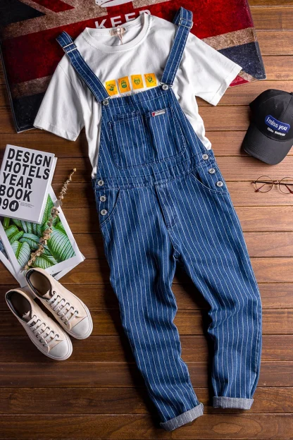 Stripe Printed Denim Bib Overalls - Image 2