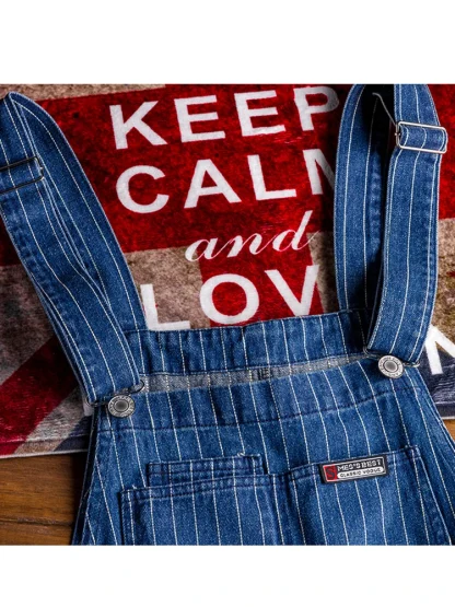Stripe Printed Denim Bib Overalls - Image 4