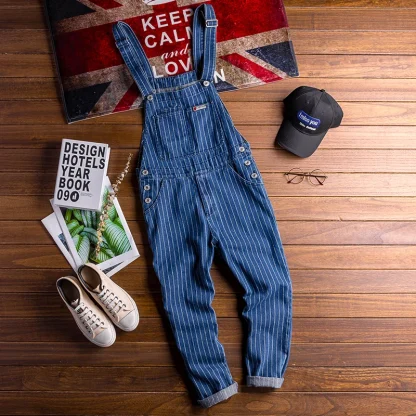 Stripe Printed Denim Bib Overalls