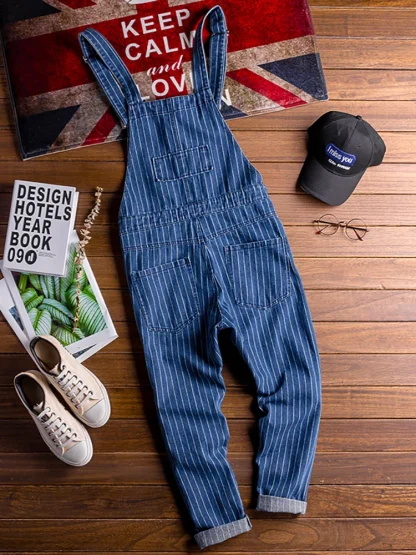 Stripe Printed Denim Bib Overalls - Image 3