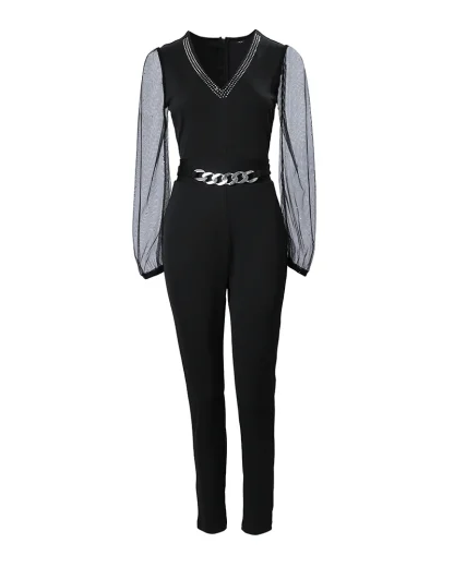 Sparkling Chain Detail Overalls - Image 5