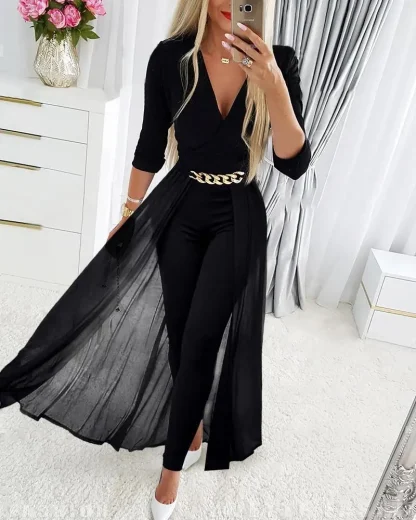 Sparkling Chain Detail Overalls - Image 3